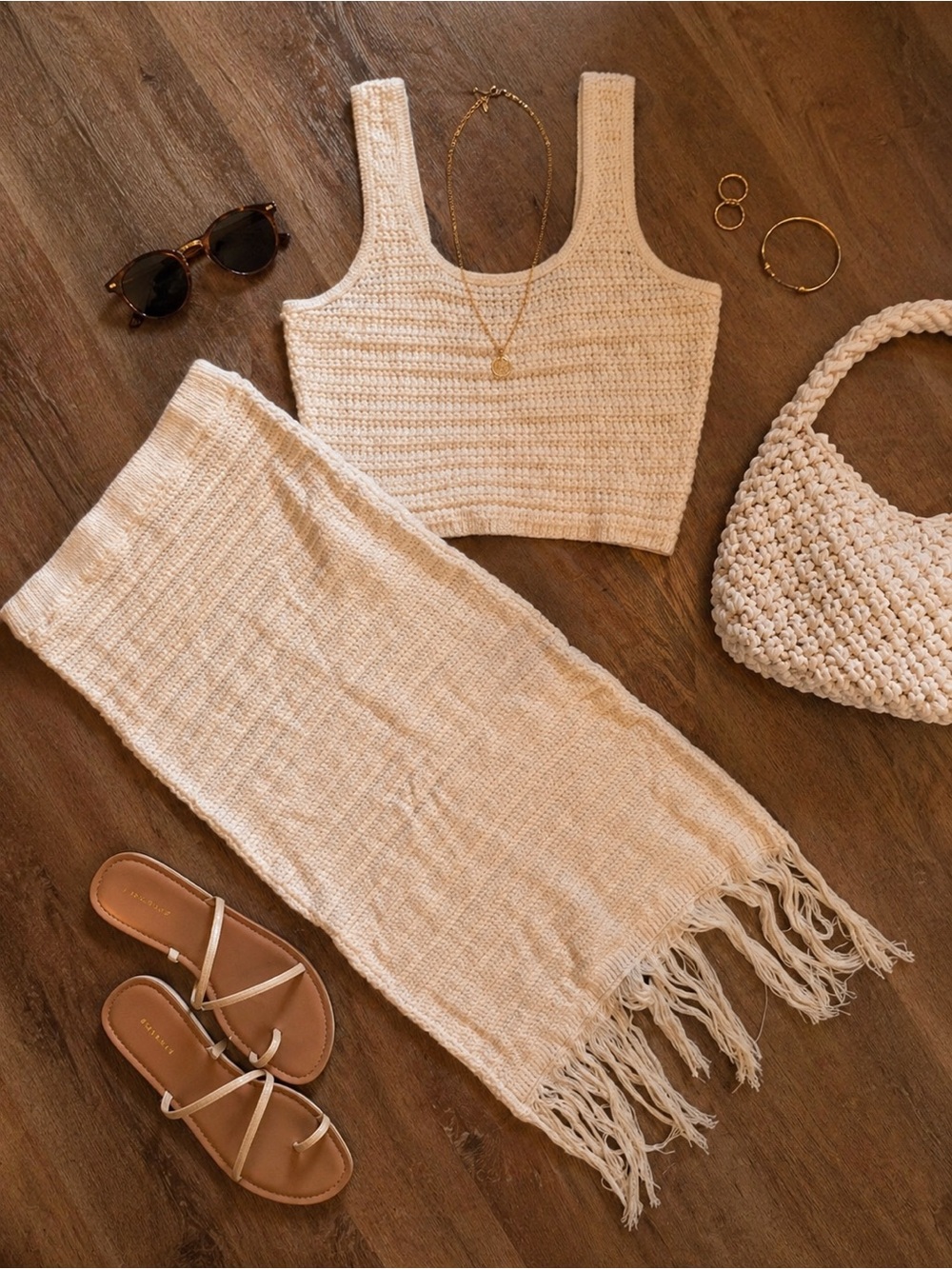 Freshman Cream Knit two piece set skirt/crop tank